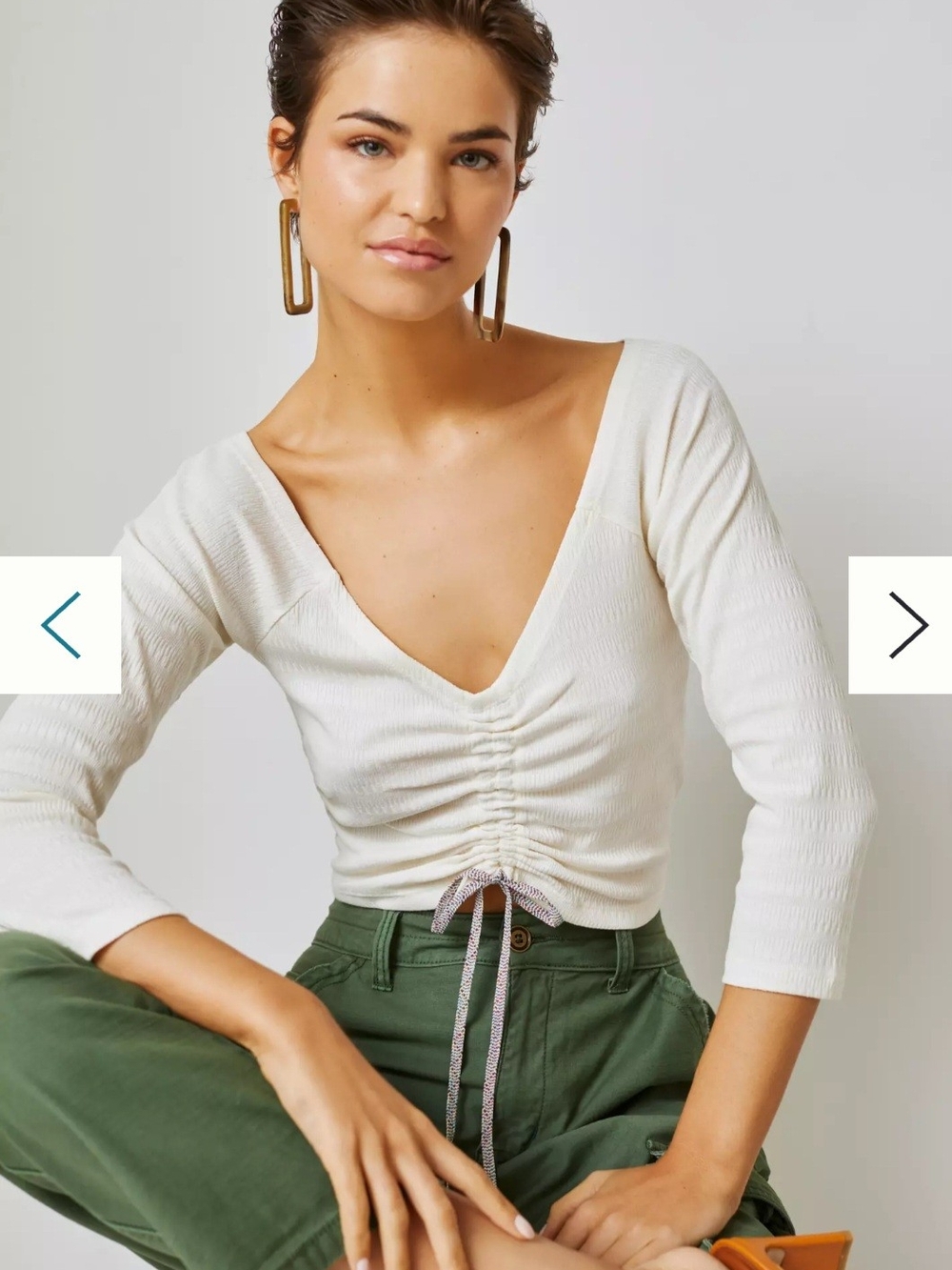 Anthropologie Sabrina Cinched V-Neck Long Sleeve Top